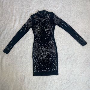 Mesh long sleeve bedazzled short dress